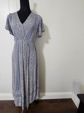 Knox Rose Blue Printed Wrap-Style Maxi Dress